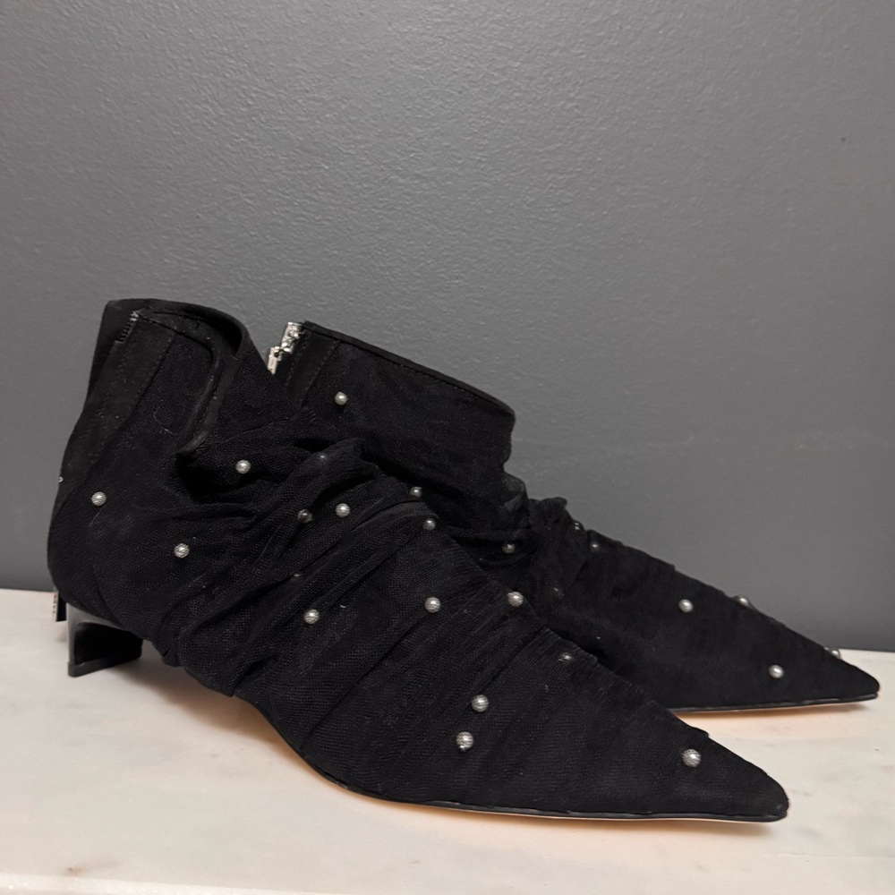 Zara Mesh Pearl Pointed Kitten Heels - Picture 3 of 9